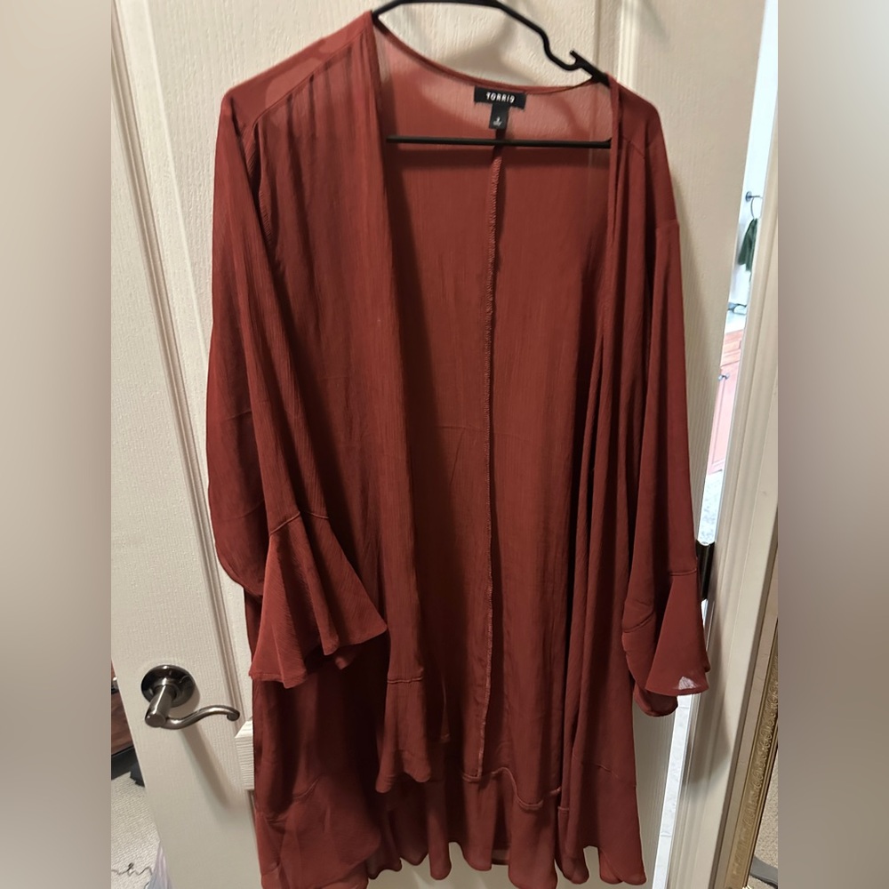 Forever 21 Burnt Orange Sheer Open Front Kimono